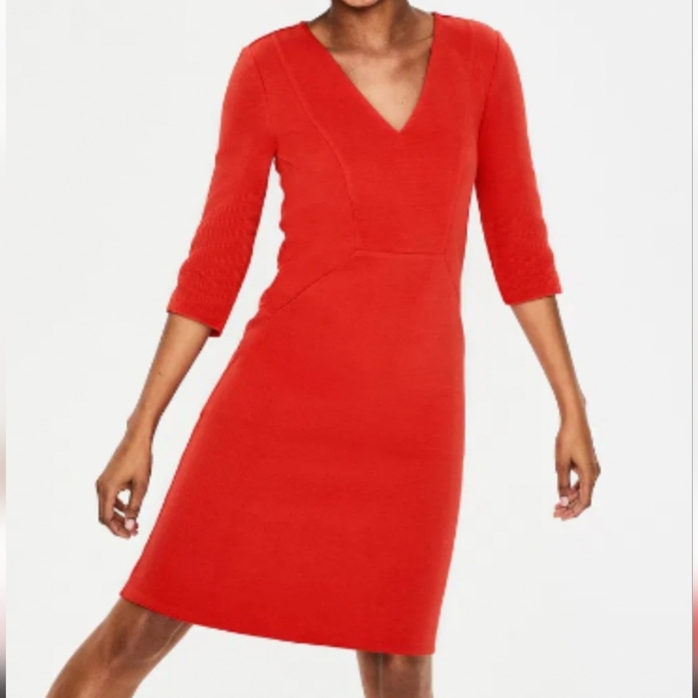 Boden V-Neck Ottoman Shift Dress with Pockets, red sz 2